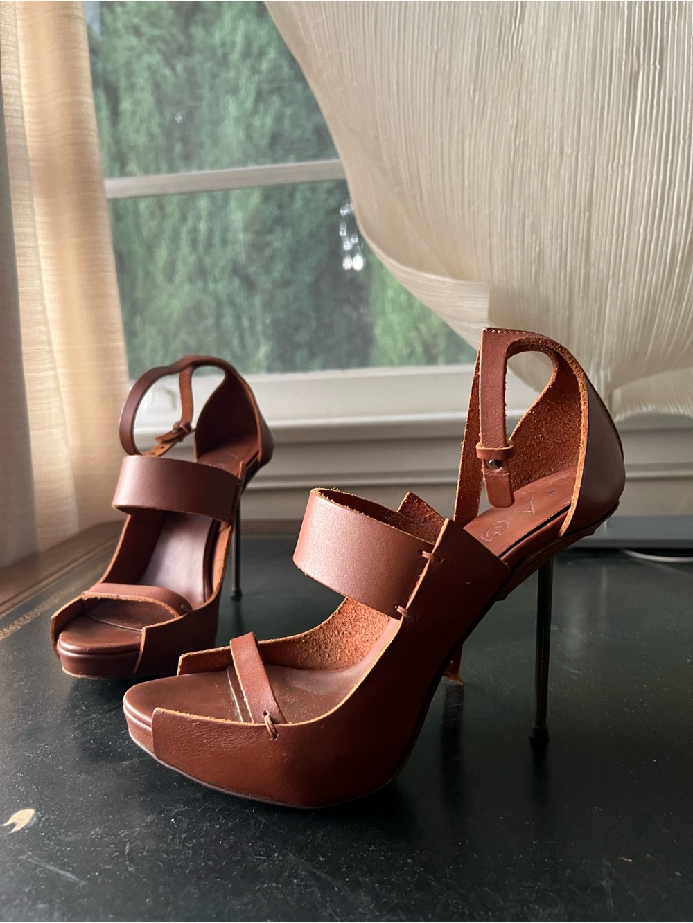 Acne Brown Leather Platform Stiletto Sandals
